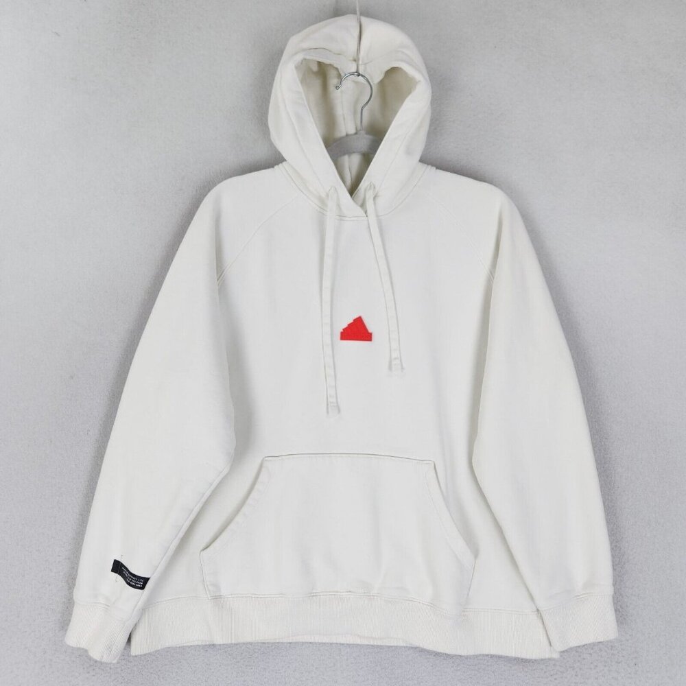 Adidas Sweater Womens Large White Oversized Hoodie Sweatshirt Pullover Casual